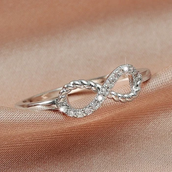 Женское кольцо серебристого цвета, Корейское простое прохладное Милое Женское Креативное кольцо с бесконечным блеском из 8 слов, Обручальные кольца, ювелирные изделия - Изображение 1  