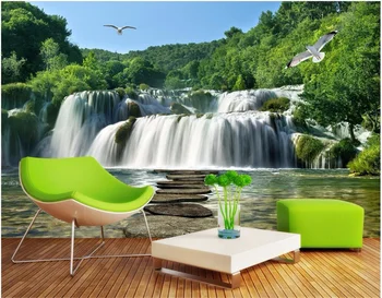 картина beibehang на заказ для гостиной, фотографии с изображением зеленого лесного ручья, фоновая фотография, настенная роспись в спальне, обои для стен 3d - Изображение 1  