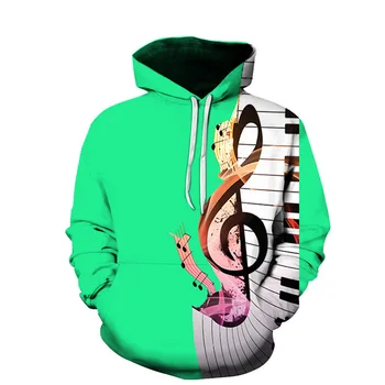 Мужская Весенне-осенняя мода 3D Музыкальный инструмент Графические Толстовки Пуловеры в стиле хип-хоп, Женская Повседневная Ударная установка, пальто для гитары - Изображение 1  