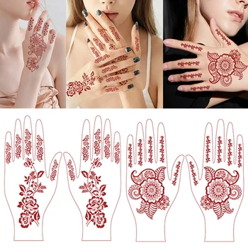 Временные татуировки на руках из коричневой хны 2ШТ для женщин, водонепроницаемые наклейки с цветами Менди, искусственная татуировка на теле - Изображение 1  