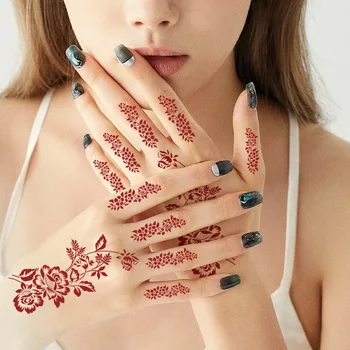 Временные татуировки на руках из коричневой хны 2ШТ для женщин, водонепроницаемые наклейки с цветами Менди, искусственная татуировка на теле - Изображение 2  