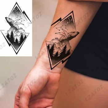 Временные татуировки с геометрическим китом для женщины и мужчины, реалистичная наклейка с искусственной татуировкой в виде дерева, цветка и животного, самодельные моющиеся татуировки для рук - Изображение 1  
