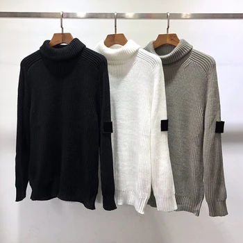 Винтажный свитер с высоким воротом, мужская одежда 8810, Осенне-зимние трикотажные пуловеры Оверсайз, Джерси, Корейский круглый вырез, Черный MA192 - Изображение 1  