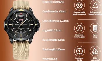 Мужские кварцевые наручные часы бренда NAVIFORCE, мужские часы с роскошным модным нейлоновым ремешком, водонепроницаемые спортивные часы Relogio Masculino - Изображение 2  