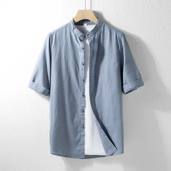 Мужская рубашка большого размера, Повседневные хлопчатобумажные льняные Рубашки, Блузки, Летние Топы с коротким рукавом, Мужские Официальные Рубашки, Мужская одежда - Изображение 2  