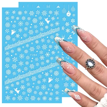 1шт 3D Зимние наклейки для ногтей, Снежинки, Кружевные Слайдеры, Наклейки, Белый Новогодний Декор, Рождественский Дизайн, Аксессуары для ногтей NFF281-284 - Изображение 1  