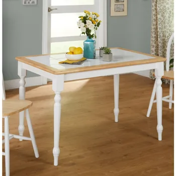 Столешница из плитки Tara, белый / натуральный обеденный стол, обеденный стол в комплекте - Изображение 1  