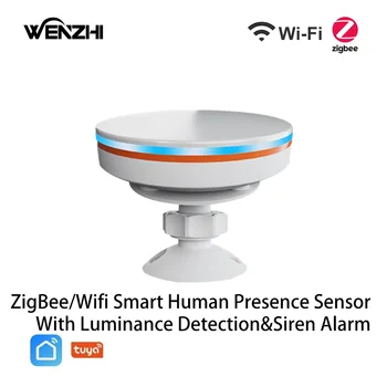 ZigBee 3.0 / Wifi Датчик присутствия человека, радар 5 В миллиметровой волне с сиреной, Сигнализация, Обнаружение шума движения Tuya / Автоматизация дома Smart Life - Изображение 1  