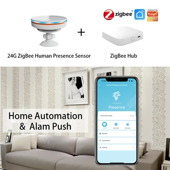 ZigBee 3.0 / Wifi Датчик присутствия человека, радар 5 В миллиметровой волне с сиреной, Сигнализация, Обнаружение шума движения Tuya / Автоматизация дома Smart Life - Изображение 2  