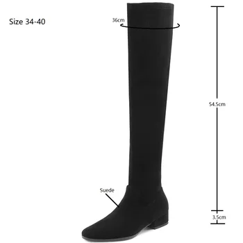Drestrive 2023, Классические женские сапоги до колена, круглый носок, Замша на толстом низком каблуке, Высококачественная зимняя обувь ручной работы - Изображение 2  