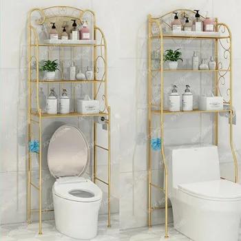 Туалет, полка для хранения унитаза, пол в ванной комнате, современный золотой уголок в скандинавском стиле, компактное хранилище - Изображение 2  