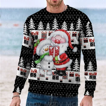 Рождественский свитер, повседневная вязаная толстовка с принтом Санта-Клауса и Снеговика, мужской и женский пуловер - Изображение 1  