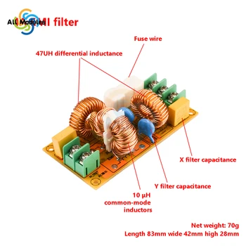 Фильтр источника питания EMI Высокочастотный Фильтр EMI Power Filter AC110-220V 2A 4A 10A 20A Фильтровальная плата - Изображение 2  