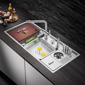 Серебряная кухонная ступенька с раковинами для мытья чашек, Многофункциональная с одним слотом, с держателем для ножей, раковина для мытья овощей - Изображение 2  