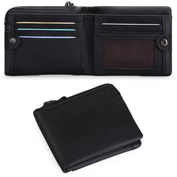 Мужской кошелек с RFID-блокировкой, винтажный деловой кошелек для кредитных карт, противоугонный клатч, Короткий кожаный карман для монет на молнии - Изображение 2  