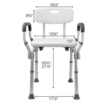 Регулируемое по высоте формованное кресло для душа с мягкими подлокотниками и спинкой - Изображение 2  