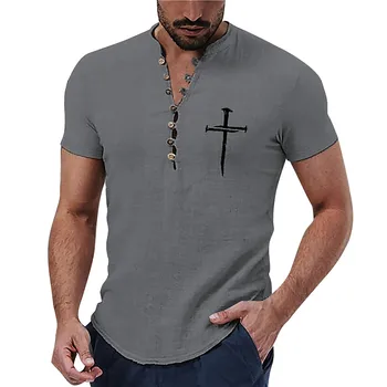Модная рубашка 2023 Года, мужские повседневные рубашки с цветочным графическим принтом, Воротник-стойка, уличная мужская одежда с коротким рукавом, домашняя сорочка - Изображение 2  