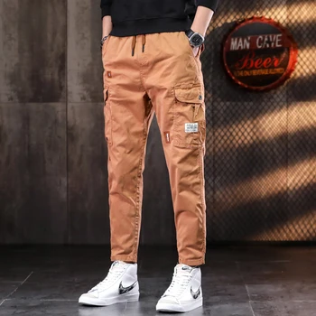 Оранжевые тактические брюки-карго мужские военные повседневные хлопковые брюки с эластичной резинкой на талии и завязками - Изображение 1  