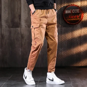 Оранжевые тактические брюки-карго мужские военные повседневные хлопковые брюки с эластичной резинкой на талии и завязками - Изображение 2  