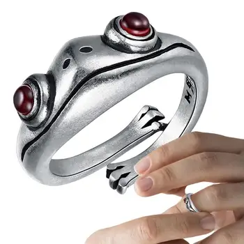 Регулируемое кольцо в виде лягушки, серебряное винтажное кольцо с милым животным на палец, кольца в виде лягушки, открытые кольца, открытые кольца в виде лягушки Для женщин, мужчин, девочек - Изображение 1  