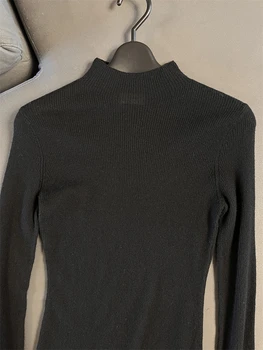 Полностью кашемировый Удобный мягкий черный тонкий свитер с длинным рукавом и полувысоким воротником, новинка осени 2023 года - Изображение 2  