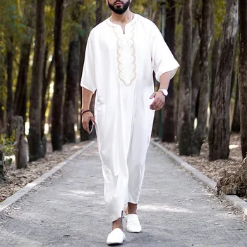 Мусульманский халат Мужская исламская одежда для Рамадана, кафтан Джубба Тобе, свободный халат, мода для отдыха, традиционный фестиваль, мужская одежда - Изображение 1  