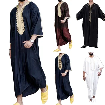 Мусульманский халат Мужская исламская одежда для Рамадана, кафтан Джубба Тобе, свободный халат, мода для отдыха, традиционный фестиваль, мужская одежда - Изображение 2  