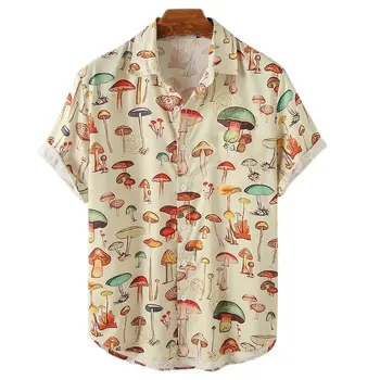 Гавайская рубашка с Грибами, Рубашки с 3D Принтом Авокадо, Мужская Пляжная Блузка, Мужские Рубашки с отворотом 
