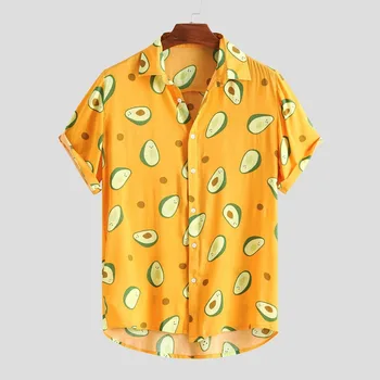 Гавайская рубашка с Грибами, Рубашки с 3D Принтом Авокадо, Мужская Пляжная Блузка, Мужские Рубашки с отворотом 