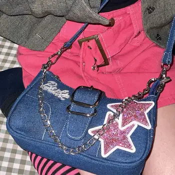 Новая ковбойская пикантная женская сумка подмышками Y2K Star Crowd Design на цепочке через плечо, сладкая и пикантная сумка через плечо, кошелек, сумочка - Изображение 2  