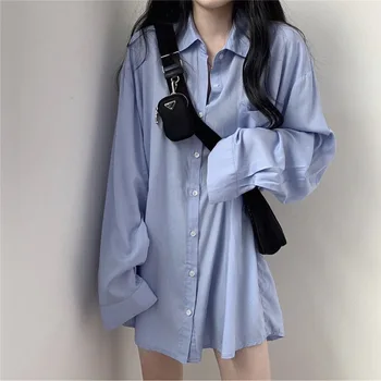 Белая солнцезащитная рубашка Женская Летняя средней длины, свободный топ корейской серии с длинным рукавом, Нежное тонкое пальто-кардиган ранней осени - Изображение 2  