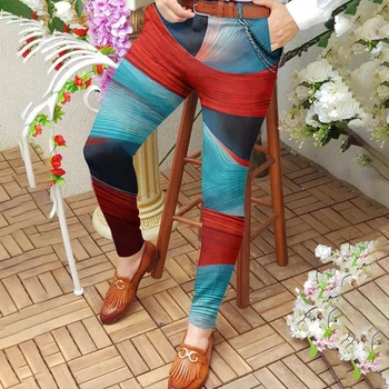 2023 Весна-лето Модные Брюки-карандаш с цифровой 3D печатью, мужские Тонкие Прямые Длинные брюки, уличная одежда, мужские брюки винтажного дизайна - Изображение 1  