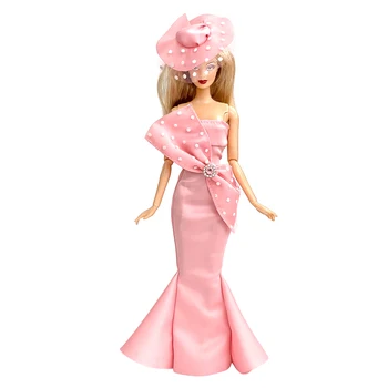 NK Official, 1 комплект, Благородное розовое платье, Великолепная Газовая шляпа с бантом для вечеринки, платье для куклы Барби, 1/6 Игрушечной одежды - Изображение 2  