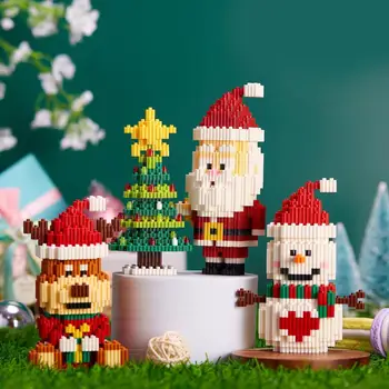 Рождественские Микро-строительные блоки С Рождеством Санта-Клаус, Лось, Снеговик, Рождественская елка, собранные мини-кирпичи, Фигурная игрушка для детских подарков - Изображение 1  