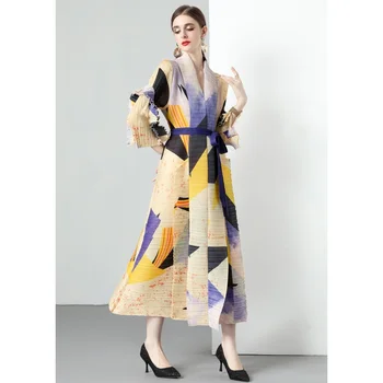 2023 Новое модное платье с принтом, женское осеннее винтажное французское платье свободного кроя с длинным рукавом, элегантное праздничное платье для отдыха, Vestidos - Изображение 2  