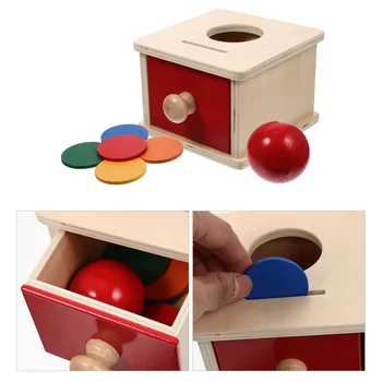 Деревянные игрушки для малышей, учебное пособие Монтессори, Монетка, детская когнитивная коробка с мячом, развивающая моторику детей - Изображение 1  