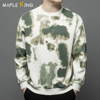 Корейские мужские толстовки Sytle Уличная одежда Moletom Masculinos 2023 Harajuku с принтом тушью Элегантный пуловер для мужчин Толстовки - Изображение 1  