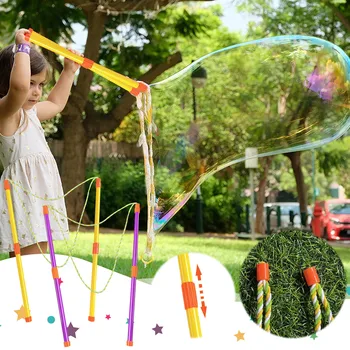 1 комплект двухполюсной веревки для пузырей, цветной гигантский круг для пузырей, садовая игрушка на открытом воздухе, большая палка для пузырей, забава на открытом воздухе для детей, инструмент для пузырей - Изображение 1  