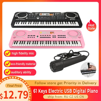 61 Клавиша электронного органа USB Цифровая клавиатура Пианино Музыкальный инструмент Детская игрушка с микрофоном Электрическое пианино для детей дети - Изображение 1  
