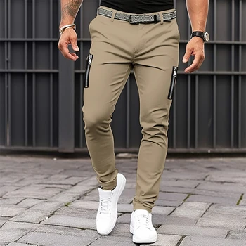 2023 Новые мужские модные брюки в стиле хип-хоп с двойной молнией, повседневные спортивные брюки из чистого хлопка Four Seasons, уличные брюки высокого качества Straig - Изображение 2  