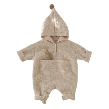 Новорожденный Хлопковый флисовый комбинезон для девочки и мальчика, теплый зимний комбинезон с капюшоном для малышей, детское боди, одежда для малышей от 0 до 2 лет - Изображение 1  