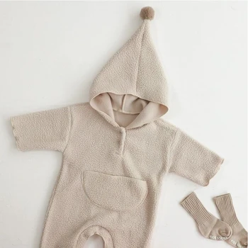 Новорожденный Хлопковый флисовый комбинезон для девочки и мальчика, теплый зимний комбинезон с капюшоном для малышей, детское боди, одежда для малышей от 0 до 2 лет - Изображение 2  