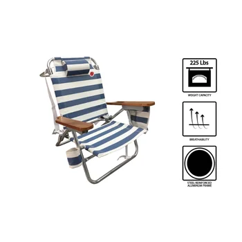 OmniCore Designs (2 упаковки) 5-позиционный алюминиевый пляжный стул - Синие / белые пляжные стулья Stipe, складной стул, переносной стул - Изображение 2  