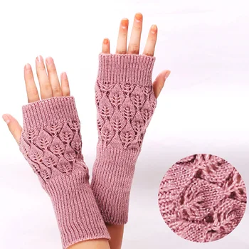 Женские полудлинные осенне-зимние вязаные перчатки, перчатки с полупальцами, теплые перчатки для рук, мягкие рукавицы-варежки для девочек, перчатки для рук - Изображение 1  