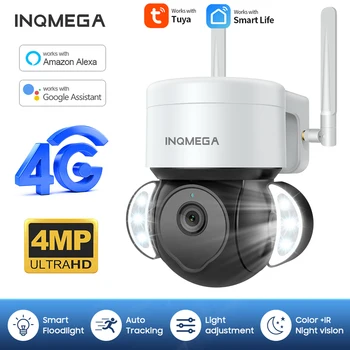 INQMEGA 4MP 2K Tuya Camera 4G SIM Система Наружного Наблюдения PTZ IP-Камера с Автоматическим Отслеживанием Скорости Купольного Видео Alexa Google Cam - Изображение 1  