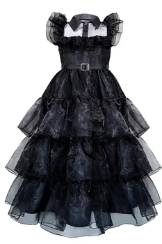 Семейное платье Wednesday Addams для детей, черное платье для выпускного вечера Wednesday Cos, Черное кружевное платье Wednesday Addams Rave'n Dance, среда - Изображение 1  