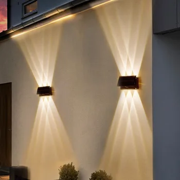 Домашний декор, водонепроницаемые светодиодные настенные светильники с подсветкой Вверх и вниз, наружное освещение сада виллы, солнечный свет для омывания стен, наружная лампа - Изображение 1  