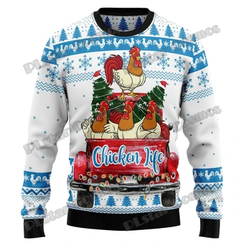 Chicken Life Christmas С 3D-принтом, Модный мужской уродливый Рождественский свитер, Зимний повседневный вязаный пуловер Унисекс, свитер MYY14 - Изображение 1  
