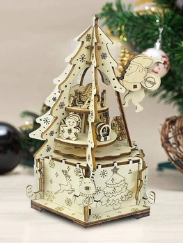 Новая креативная Рождественская музыкальная шкатулка 3D Деревянная трехмерная модель-головоломка Набор развивающих игрушек Ручной работы DIY Подарок - Изображение 2  