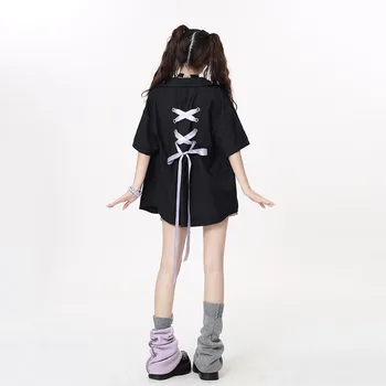 2023 Ropa Mujer Harajuku Женская Рубашка Японская Мода Негабаритные Топы Бандаж Повседневные Летние Милые Y2k Блузки Одежда Для Подростков - Изображение 2  